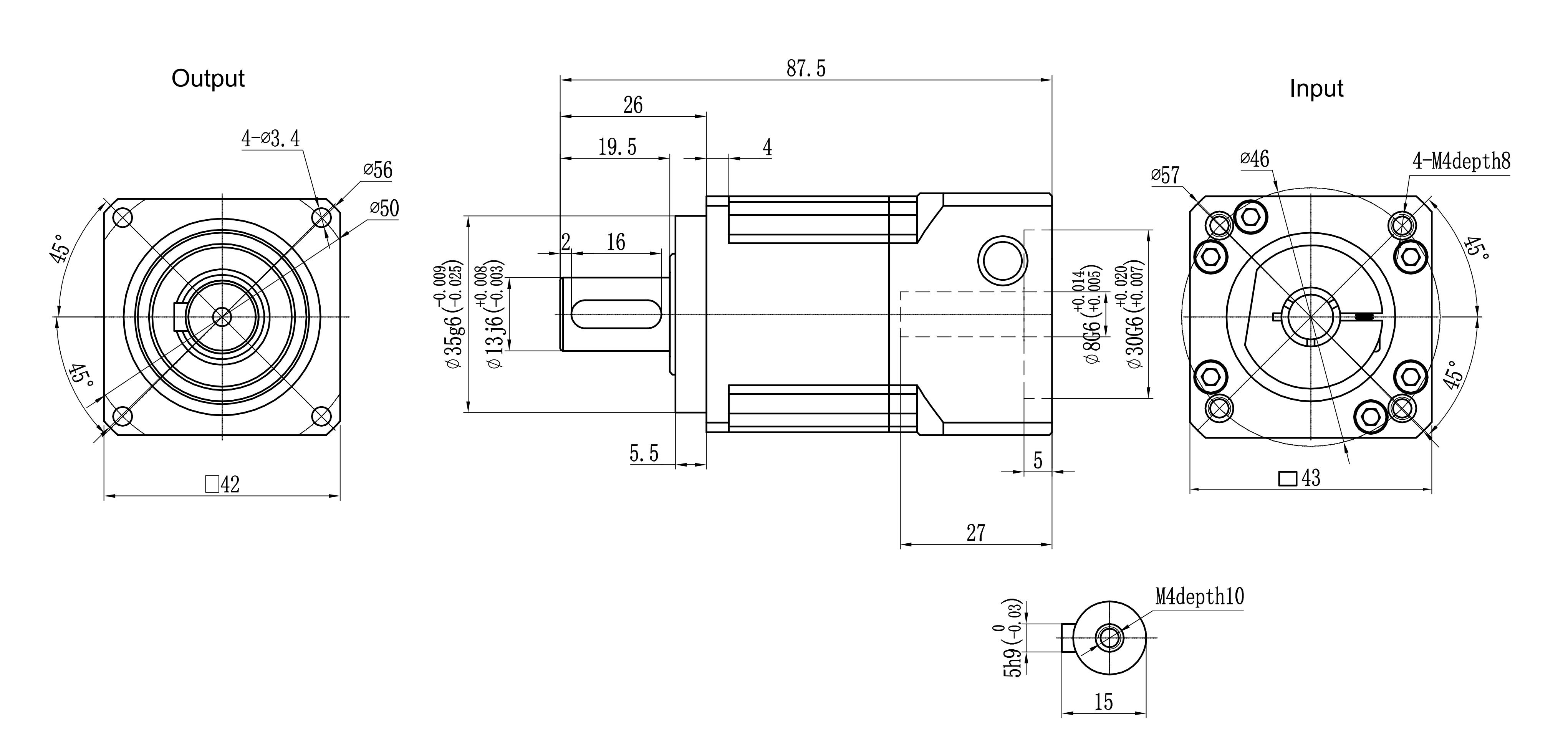 042SB servo motor dimensional drawing (1-stage)