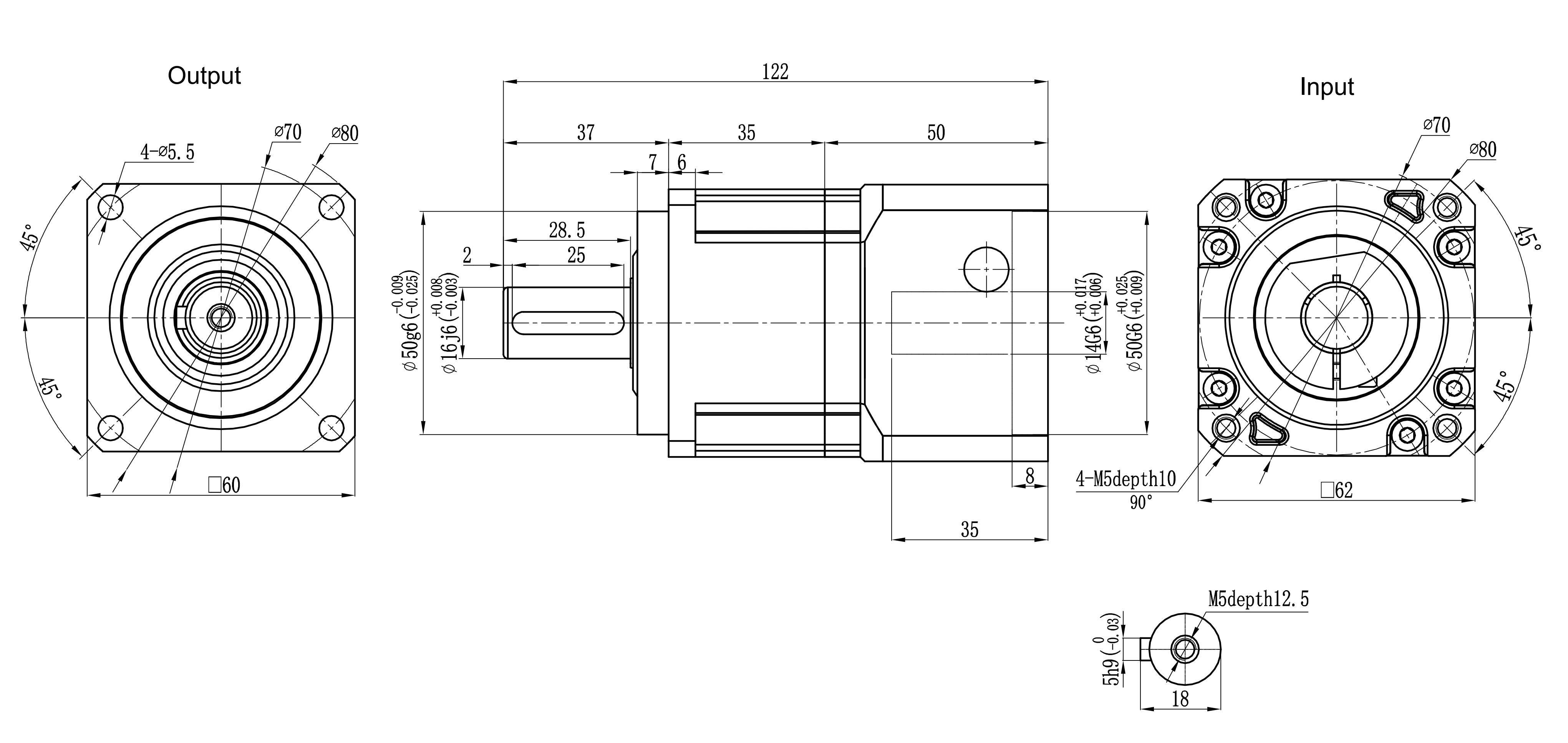 060SB servo motor dimensional drawing (1-stage)
