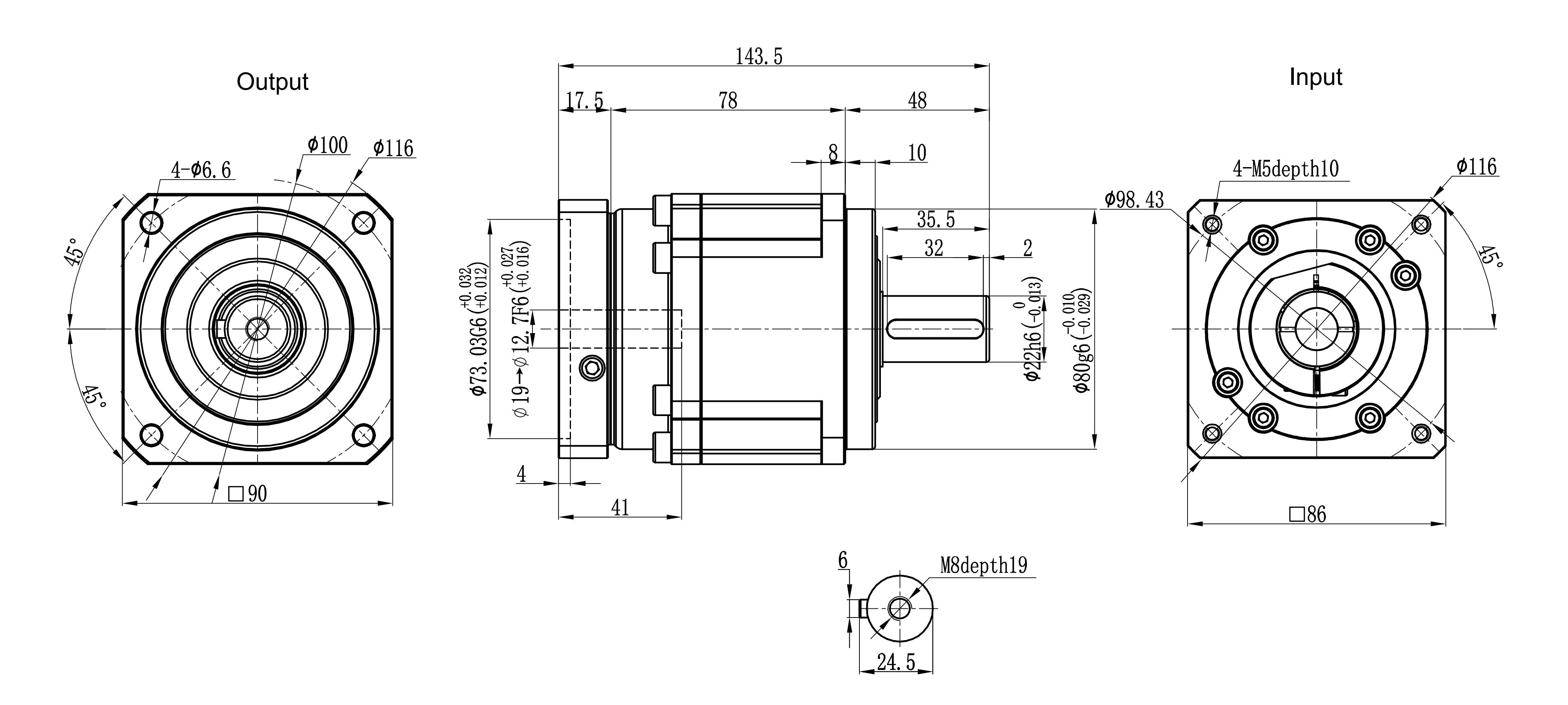 090SB stepper motor dimensional drawing