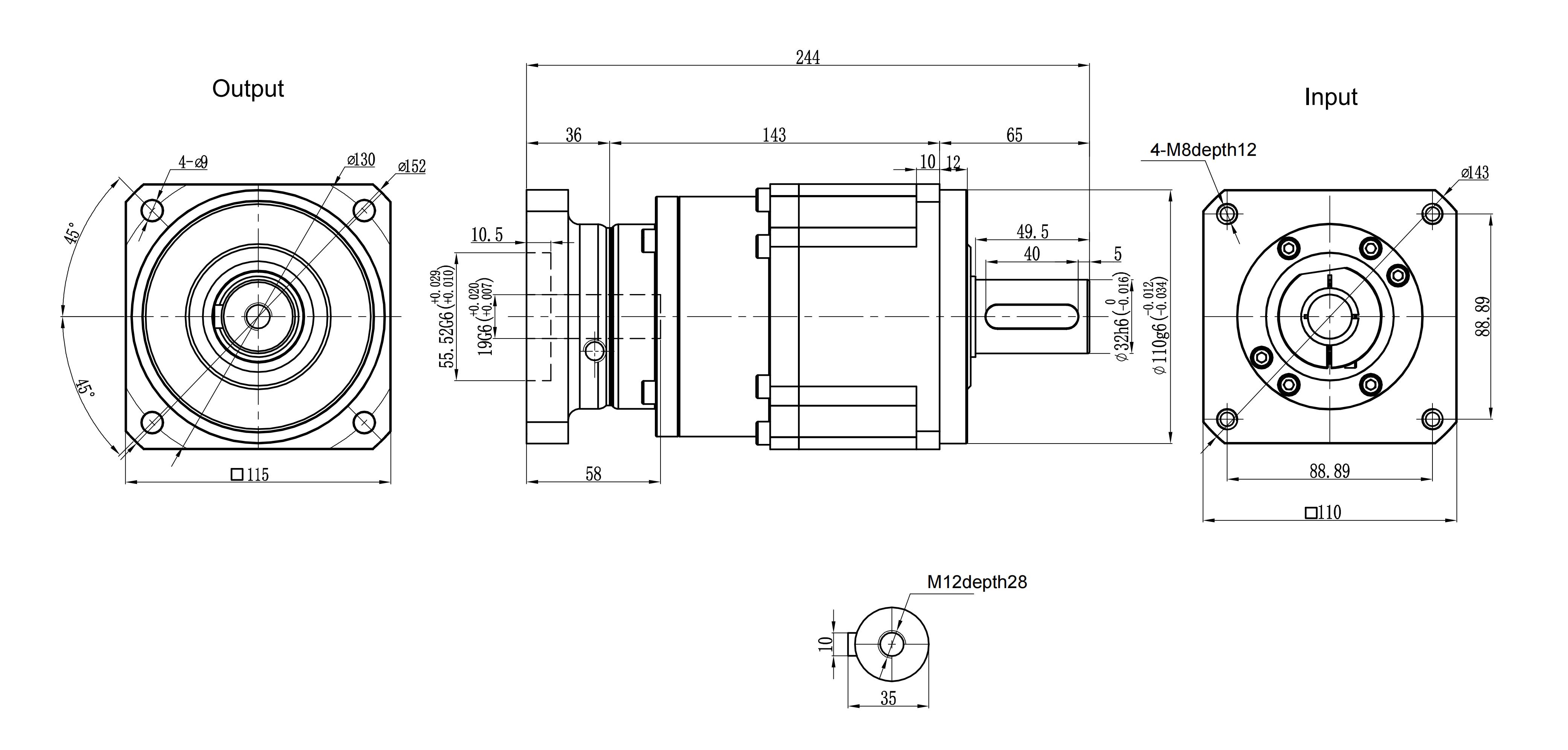 115SB stepper motor dimensional drawing