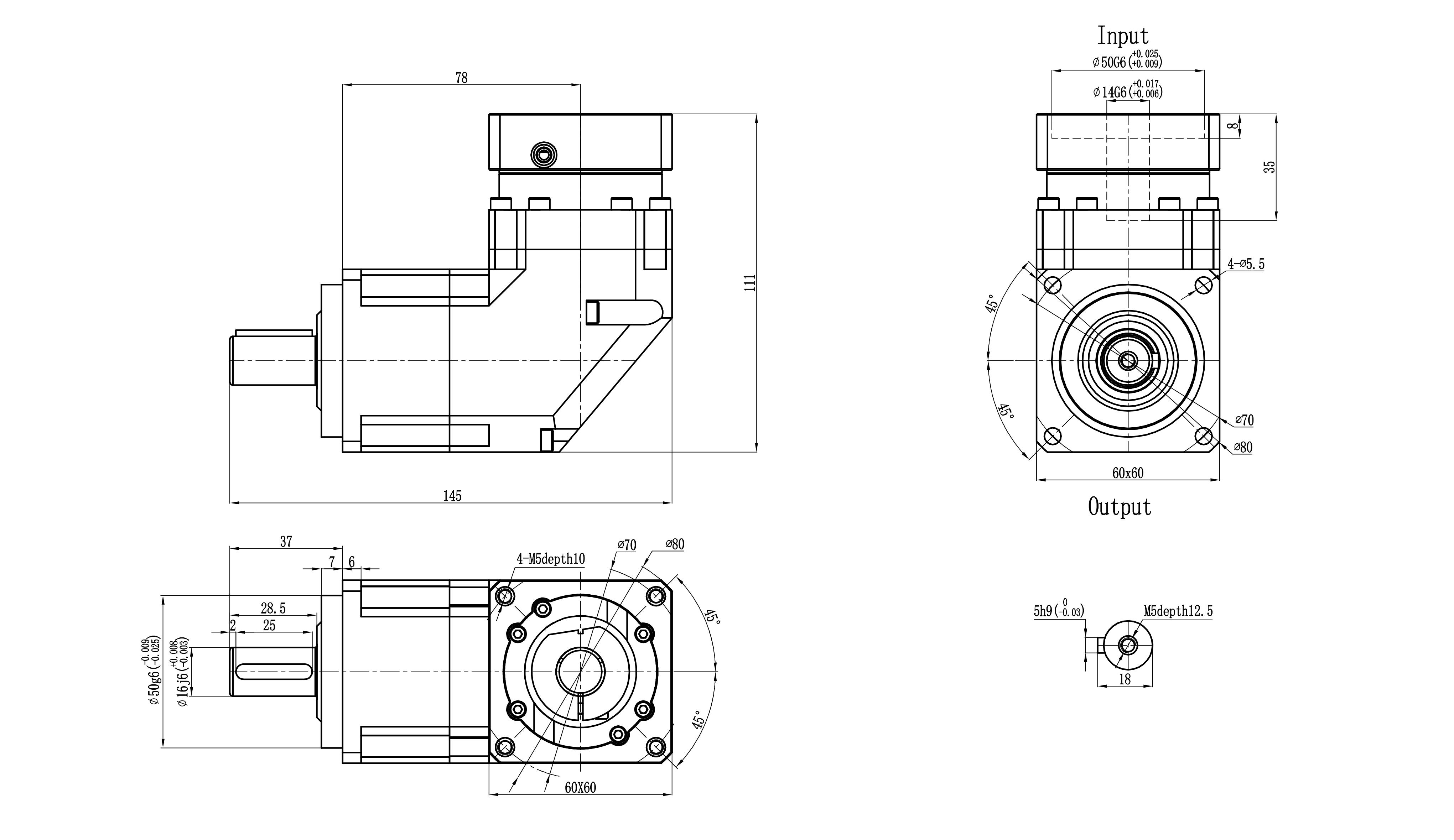 060SBR servo motor dimensional drawing (1-stage)