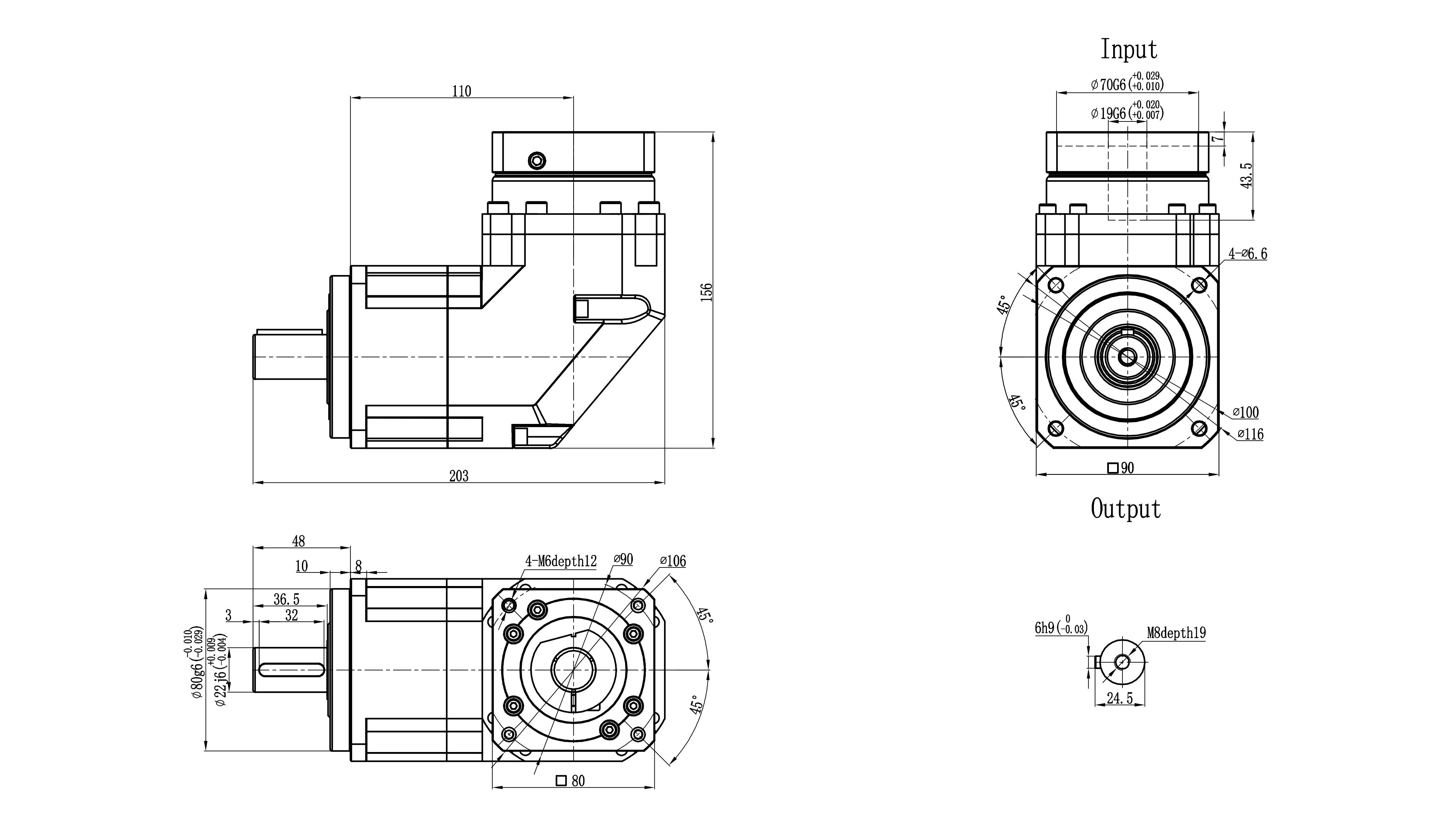090SBR servo motor dimensional drawing (1-stage)