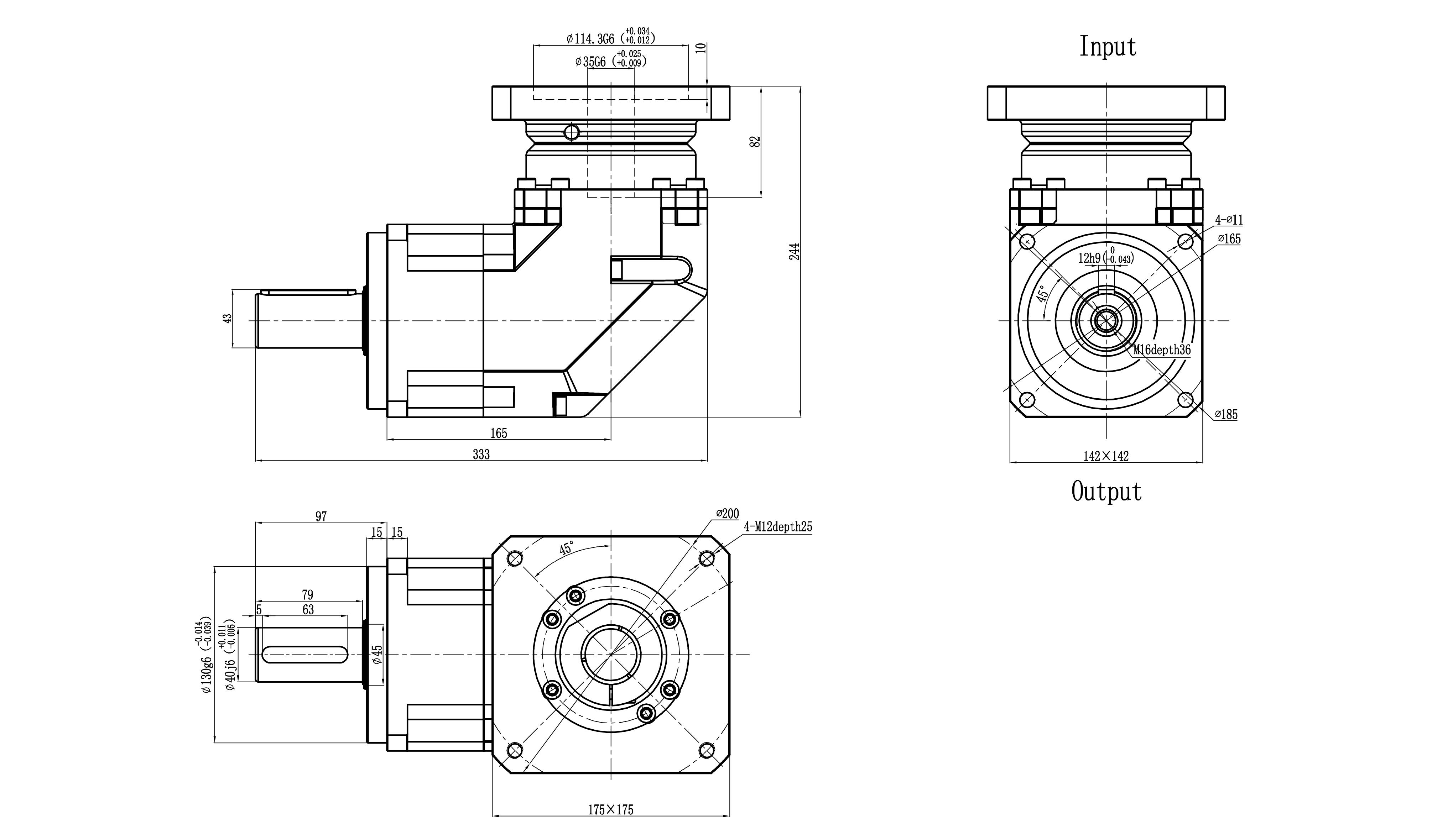 142SBR servo motor dimensional drawing (1-stage)